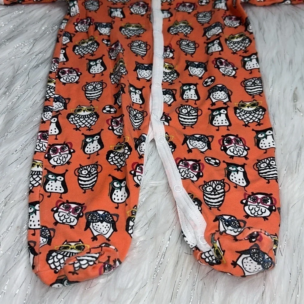 Roller Rabbit 0-3 months Orange Owl Snap Button Footie Pajama Onesie